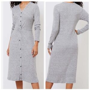 Women’s Gray Button-Front Knit Midi Dress